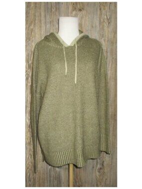 No Comment NY LA Womens Olive Green Hooded Sweater Sz Medium Fall Hipster